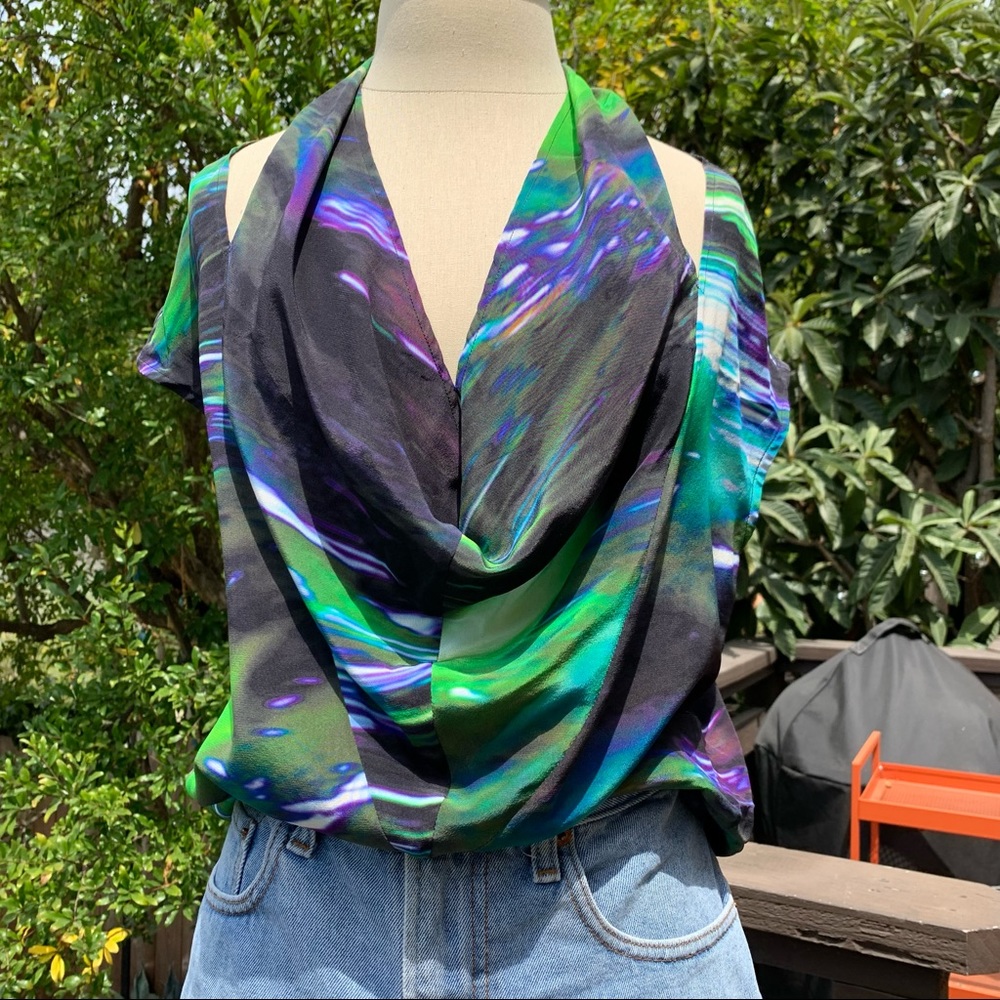 ZERO MARIA CORNEJO Abstract Print Silk Blouse Top